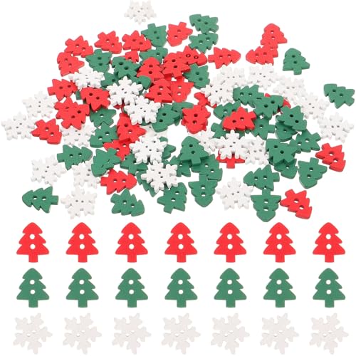 ifundom 100 Stück Weihnachts-Holzknöpfe Weihnachtsbaum-Schneeflocken-Knöpfe Verzierungen Für Weihnachten Feiertage Nähen Kleidungszubehör von ifundom