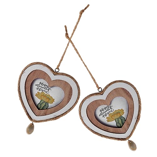 ifundom 2 Stück Fotorahmen-Anhänger aus Holz weihnachtsbaumdeko Tannenbaum Dekoration partydeko Einschulung Herzform künstlich Zahlen Kleiner Bilderrahmen Mini-Ornamente zum Valentinstag von ifundom