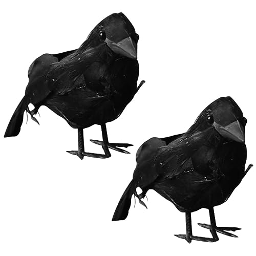ifundom 2 Stück Realistische Krähen Deko aus Federn und Kunststoff Langlebige Halloween Tischdekoration Gruselige Spukhaus Requisite für Party und DIY Geschenkideen von ifundom