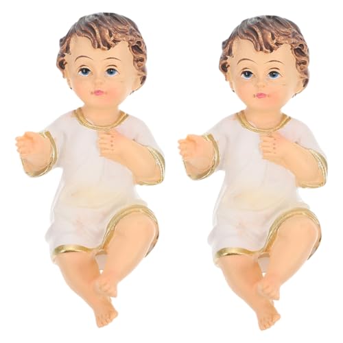 ifundom 2st Jesuspuppenverzierungen -Jesus-Figur Babyfiguren Jesus Kuchen Topper Taufkuchen Dekorationen Jesuskind-skulpturen Kleine Jesuskind-skulptur Miniatur-jesuskind Harz von ifundom