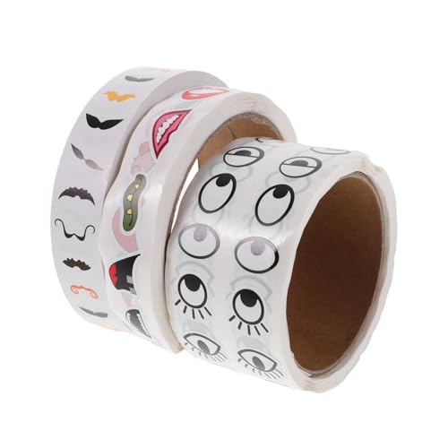 ifundom 3 Rollen Selbstklebende Cartoon Augen Aufkleber mit Mund Schnurrbart Motiven Bunte DIY Sticker für Scrapbooking Schuldekor Einfach zu Kleben Sichere Papiermaterialien für von ifundom