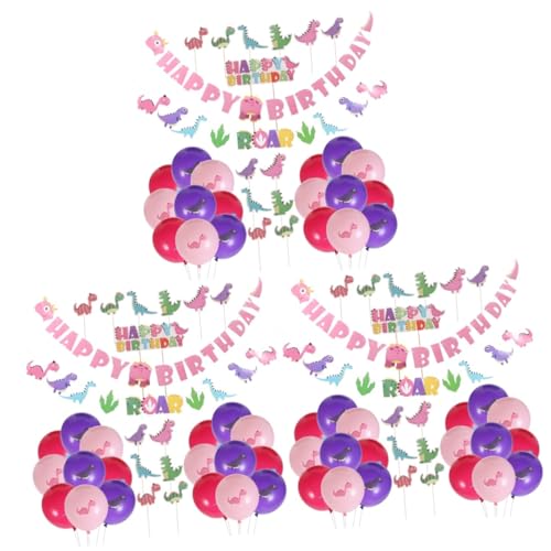ifundom 3 Sätze Geburtstag Des Rosa Dinosauriers Luftballons Für Die Babyparty Dekoration Für Den Mädchengeburtstag Partyzubehör Party-dekorationsset Kind Kuchen Weißer Karton Suite von ifundom