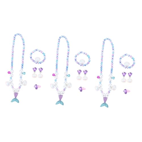 ifundom 3 Sätze Perlenkette Armband Mädchen Prinzessin verkleiden Sich Armband für Frauen eine Halskette Halsketten Baby-Geschenk Halskette mit Meerjungfrau-Anhänger einstellen von ifundom