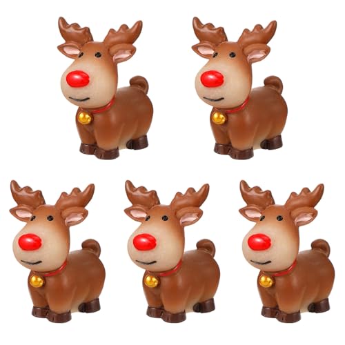 ifundom 5 Stück Weihnachts-Elch-Figuren Mini-Rentier-Statue Cartoon-Harz-Geweih Elch Weihnachtstier-Kuchenaufsatz Desktop-Elch-Ornamente Für Winterurlaub Party-Dekorationen von ifundom