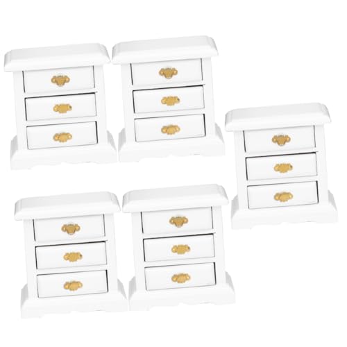 5St puppenhaus kommode weiße Accessoires Mini-Waschtischmodell Modelle Ornament Mini-Hausschrank Mini-Schrankverzierung aus Holz Schublade Holzschrank Kunsthandwerk Minischrank von ifundom