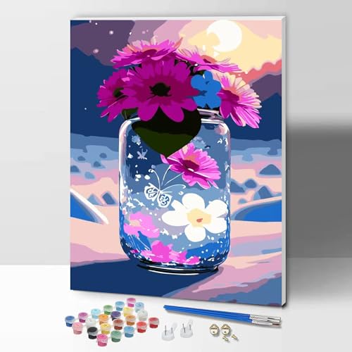 ifymei Malen nach Zahlen für Erwachsene mit Rahmen, DIY Geschenk Kunst Kits mit Pinsel und Acryl-Pigment, 30 x 40 Zentimeter Blumen Zeichnung Malerei von ifymei