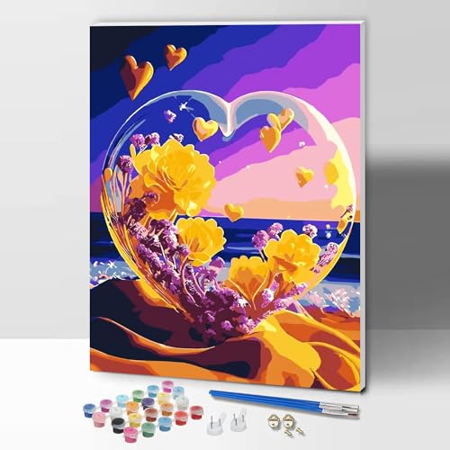ifymei Malen nach Zahlen für Erwachsene mit Rahmen, DIY Geschenk Kunst Kits mit Pinsel und Acryl-Pigment, 30 x 40 Zentimeter Strand Ansicht Zeichnung Malerei von ifymei