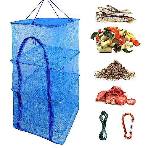 Hängendes Trockennetz, 4-lagiges, faltbares Fisch-Trockennetz, 34,8 x 34,8 x 61,2 cm, faltbares Kräuter-Trockengestell zum Trocknen von Obst, Gemüse und Kräutern mit Reißverschlussöffnung, Blau Hängendes Trockennetz, 4-lagiges, faltbares Fisch-Trockennetz, 34,8 x 34,8 x 61,2 cm, faltbares Kräuter-Trockengestell zum Trocknen von Obst, Gemüse und Kräutern mit Reißverschlussöffnung, Blau von igfteo