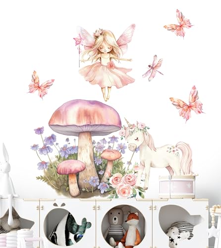 igibee Wandaufkleber Feen und Einhorn, Dekorationen magischer Hain mit Schmetterlingen, niedliche Aufkleber für Mädchen, perfekt für Kinderzimmer oder Schlafzimmer (Einzelne Fee) igibee Wandaufkleber Feen und Einhorn, Dekorationen magischer Hain mit Schmetterlingen, niedliche Aufkleber für Mädchen, perfekt für Kinderzimmer oder Schlafzimmer (Einzelne Fee) von igibee