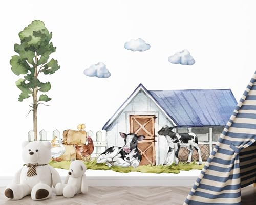 Pastell Wandtattoos für Kinderzimmer – Pony und Fohlen auf Lichtung, Waldtiere, Kaninchen und Eule, Niedliche Dekorationen für Kinder (Nutztiere) von igibee