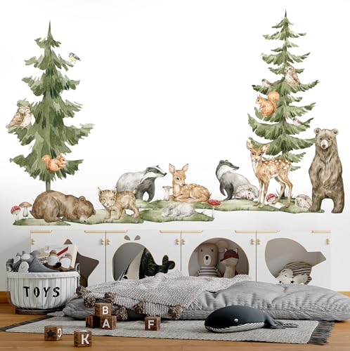 Wandtattoos für Kinderzimmer – Süße Waldtiere in Pastellfarben – Hase, Fuchs, Vogel, Borsuk – Natur Wandsticker Babyzimmer – Mädchenzimmer Deko Wald (Waldtiere für Kinder) von igibee