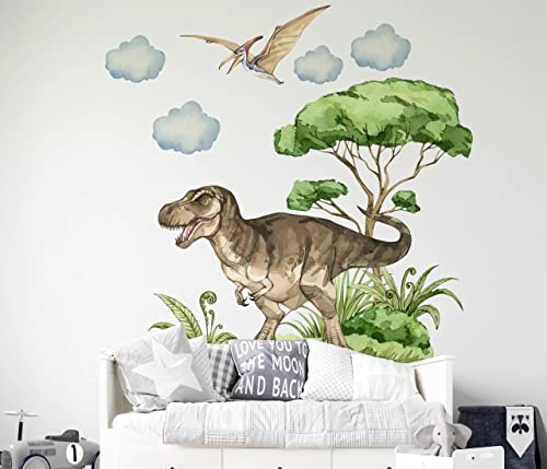 igibee Wandtattoo mit Dinosauriern T-Rex & Pteranodon, Selbstklebender Wandaufkleber für Kinderzimmer, Wandsticker für Jungen, Wanddeko für Kinder, Einfaches Anbringen & Rückstandsloses Entfernen von igibee
