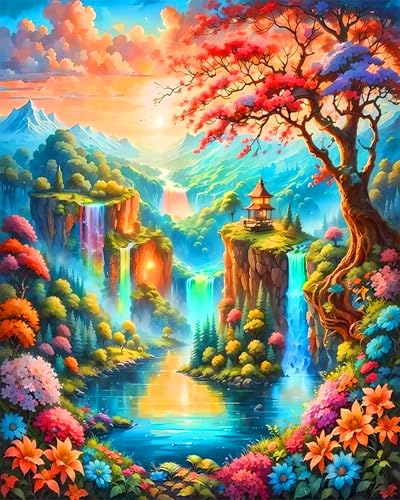 Moutain Malen Nach Zahlen Erwachsene Landschaft Ölgemälde Kit für Anfänger und Erwachsene Nature Landscape Paint by Numbers Mit Leinwand Pinsels Acrylfarbe für Geschenk Home Wall Deko(40x50cm) von igoodom