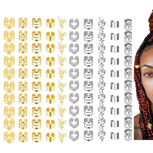 100 Stück Dreadlocks-Haarringe, Gold und Silber, Verstellbare Hohlringe für Zöpfe, Haarschmuck für Festival, 0,9-1 cm von iguTrail