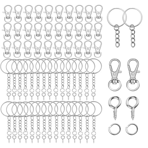 200-teiliges Schlüsselanhänger Bastelset, 50 Schlüsselringe mit Kette, 50 Karabiner, 50 Spaltringe, 50 Schraubösen, Silber 200-teiliges Schlüsselanhänger Bastelset, 50 Schlüsselringe mit Kette, 50 Karabiner, 50 Spaltringe, 50 Schraubösen, Silber von iguTrail