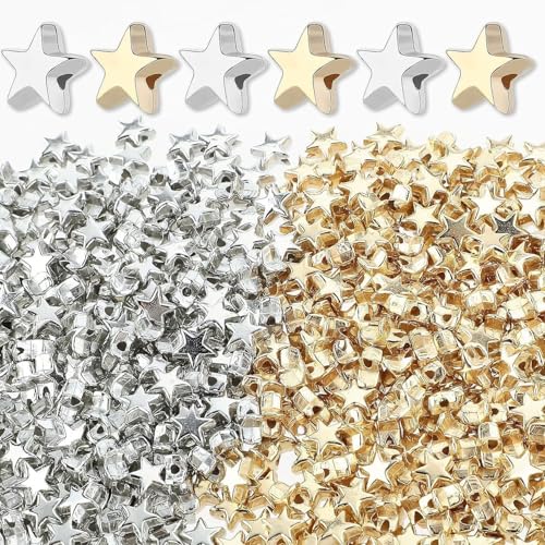 400 Stück Stern Perlen Acryl Sternform Perlen für Armbänder, 6mm Pentagramm Zwischenperlen kleine Loch Spacer Perlen Zwischenperlen kleine Loch Spacer Perlen für DIY Armbänder Halskette OhrringSchmuck von iguTrail