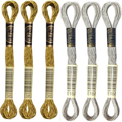 8 Knäuel Metall-Stickgarn, glitzernd, Kreuzstichgarn, Polyestergarn in Gold und Silber, Freundschaftsarmbänder, für Stickerei, Handarbeiten von iguTrail