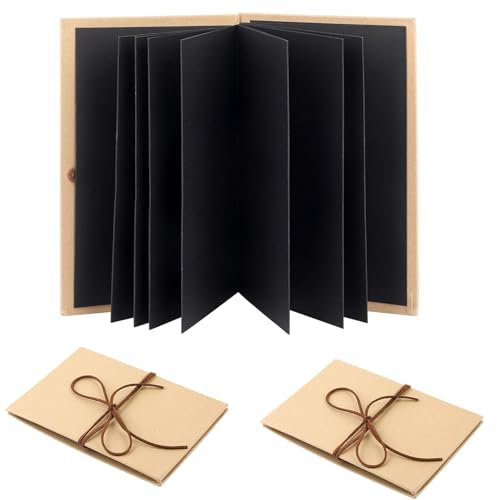 DIY Fotoalbum, 18 x 11,5 cm, 34 Schwarze Seiten, 2er-Set, Mini-Scrapbook mit Lederband von iguTrail