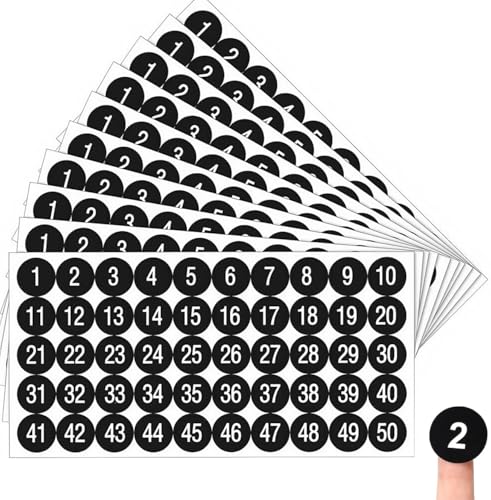 Nummern-Aufkleber Set 1-50, 10 Blatt, Selbstklebende Zahlen in Schwarz, 2,5 cm, 500 Stück für Inventar und Organisation von iguTrail