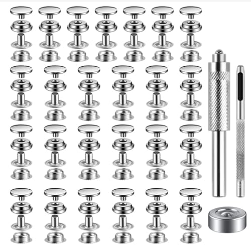 Pack of 128 Metal Push Buttons, Stainless Steel Press, 15 mm Canvas Snap Button Stainless Steel, Metal Push Button Set with 3 Adjustment Tools, Snap Fastener Kit, for Boat Bag, Leather, DIY Craft von iguTrail