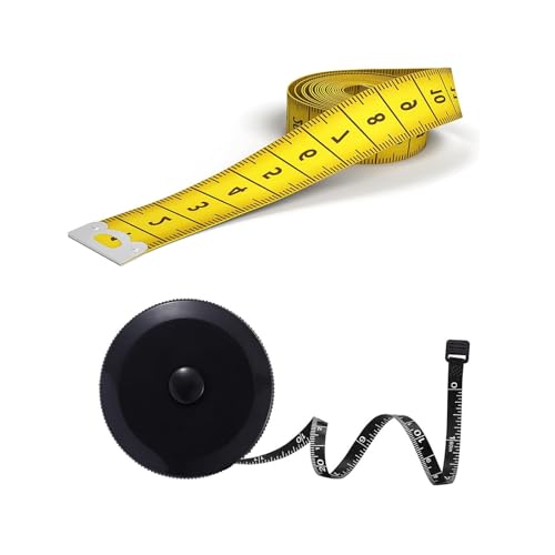 Schneidermaßband Set, 300cm Gelbes Maßband und 150cm Einziehbares Schwarzes Maßband, Doppelseitige Messung cm/Zoll von iguTrail