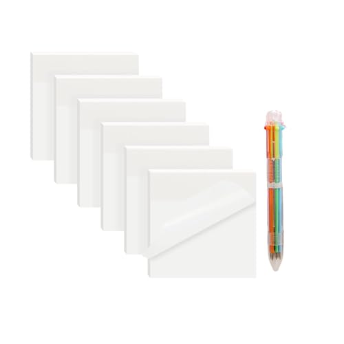 Transparent Sticky Notes, Waterproof, Clear Sticky Notes mit 6-in-1 Mehrfarbenstift, for School Supplies, School, Office, Home, 600 Sheets（75x75mm） von iguTrail