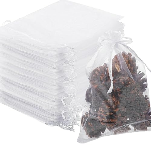 iguTrail Organzasäckchen Geschenk Schmuckbeutel [7x9cm 200 Stück] | Klein Organza Säckchen Zum Befüllen | Organzabeutel Hochzeit Beutel | Geschenkbeutel Schmuck Säckli Für Hochzeitsbevorzugung, Weiß von iguTrail