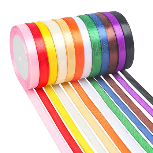 ihaspoko 10mm Polyester Satinband, 12 Farben Dekoration Geschenkband für Heimwerkerkunst handwerk, Geschenk Verpackung, Schleifen, Hochzeitsdekoration (22m/Rolle) von ihaspoko