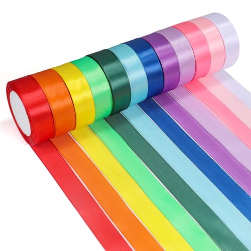 ihaspoko 12 Polyester Satinband, 25 mm x 22 m Schleifenband, Dekoration Geschenkband für Heimwerkerkunst Handwerk, Geschenk Verpackung, Schleifen, Hochzeitsdekoration von ihaspoko