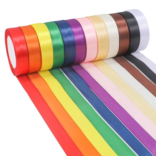 ihaspoko 12 Satinband Geschenkband Schleifenband 20mm x 22m - Polyester Dekoband in 12 Farben für Hochzeitsdekoration, Geschenkverpackung, DIY Basteln, Weihnachten, Ostern von ihaspoko