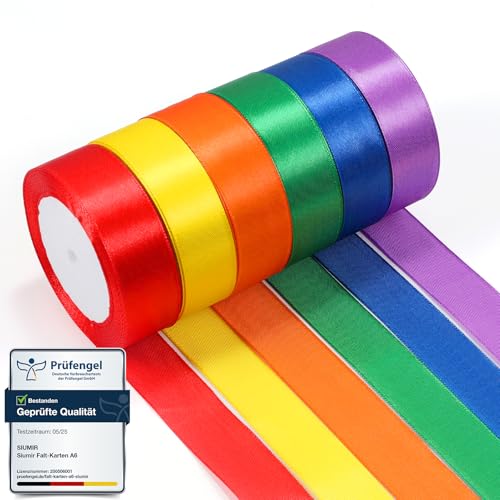 ihaspoko 25mm Breites Satinband – 6 Polyester Satinband, 22 m Geschenkband für Geschenkverpackung, Hochzeiten, Basteln | Schleifenband für Karten, Deko & Hochzeitsauto​&Heimwerkerkunst Handwerk von ihaspoko