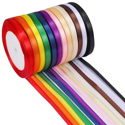 ihaspoko 12 Satinband Geschenkband Schleifenband 6mm x 22m - Polyester Dekoband in 12 Farben für Hochzeitsdekoration, Geschenkverpackung, DIY Basteln, Weihnachten, Ostern von ihaspoko