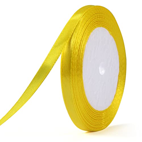 ihaspoko Polyester Satinband, 6 mm x 22 m Dekoration Geschenkband für Heimwerkerkunst handwerk, Geschenk Verpackung, Schleifen, Hochzeitsdekoration (Gelb) von ihaspoko