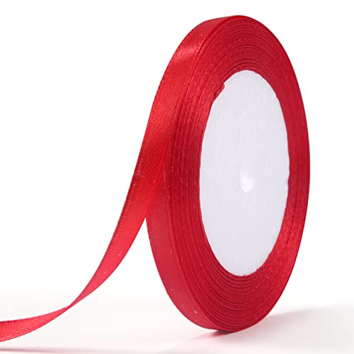 ihaspoko Polyester Satinband, 6 mm x 22 m Dekoration Geschenkband für Heimwerkerkunst handwerk, Geschenk Verpackung, Schleifen, Hochzeitsdekoration (Rot) von ihaspoko