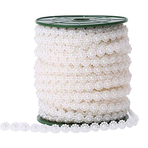 Partong Perlenband,25M Weiß Hochzeit Perlengirlande Perlenschnur Acryl Perlenkette Blume Girlande DIY Brautstraus Zubehör Dekoband,Weiß von ihreesy