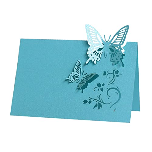 ihreesy 3D Hochzeit Tischkarten Namenskarten, 50 Stück Durchbrochene Platzkarten Schmetterlingsform Tischdekoration Faltbar Namensschilder Sitzkarte für Hochzeit Bankett Party Dekoration,Blau von ihreesy