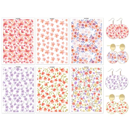 ihreesy 6 Stück Transferpapier für Polymerton,Transferaufkleber romantische Ton-Transferpapier Blumen Aufkleber Transfer Sticker Transferblätter für Polymer-Ton-Ohrringe Schmuck Bastelarbeiten von ihreesy