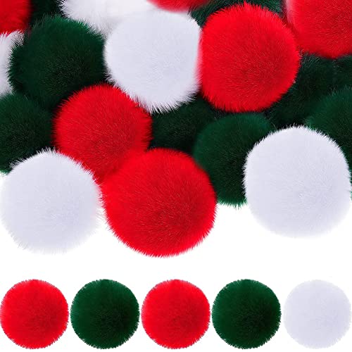 ihreesy 6cm Kunstfell Bommel,30 Stück Kleine Bastelpom Poms Tasche Mützen Anhängern Dekoration Pom Balls für Weihnachten Wolle Flauschigen Fellbommel für Damen und Mädchen,Grün Weiß Rot von ihreesy