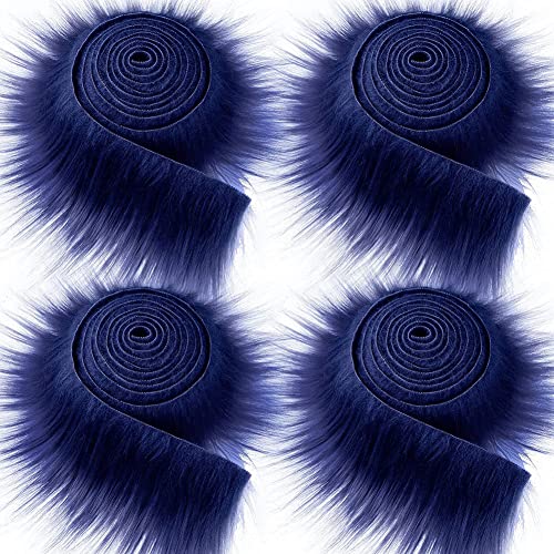 ihreesy Flauschige Kunstpelz Stoff Langer Stapel, 150cm x 5cm Vorgeschnittene Streifen Kunstfell Streifen Nähen DIY-Handwerk für Foto Prop Hintergrund Cosplay Kleidung Dekoration,Dunkelblau von ihreesy