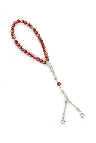 ihvan online, Islamische Gebetskette (8mm - 33 Perlen), Natürlicher Stein Muslimische Gebetsperle, Tägliche Dhikr Tasbeeh, Subha Tasbih Geschenk für Ramadan Hajj Umrah, Achat Stein, Orange von ihvan online