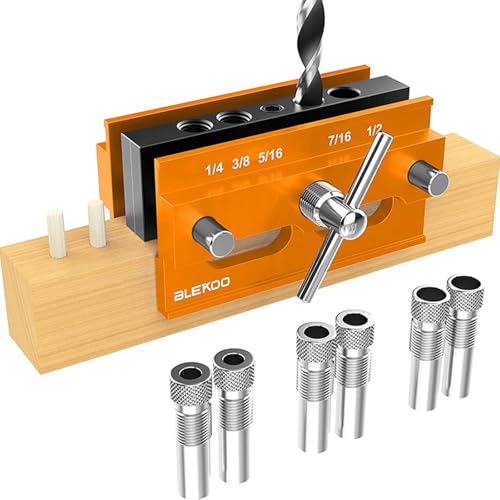 Selbstzentrierendes Dübellehren-Set, Bohrführungs-Vorrichtungsblock für gerade Löcher mit 6 Bohrbuchsen, Premium-Set für selbstzentrierende Dübellehren von ikappy