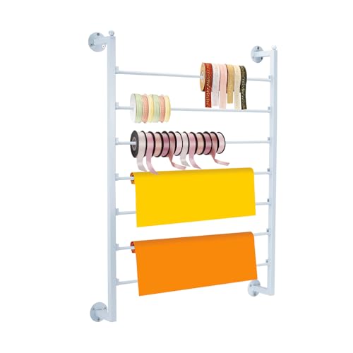 ikare Band-Aufbewahrungs-Organizer, Wandmontage, Geschenkpapierregal, 7-stöckig, Metallband-Aufbewahrung für Bastelzimmer, Blumenladen, Geschenkpapier, Weiß von ikare