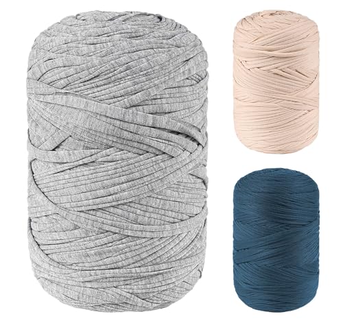 200m T-Shirt Garn Zum Häkeln, 600g Makramee Garn Strickgarn Stoff Tape zum Stricken, Häkeln, Weben, Geschenkband, Taschenkorb, Decke (Grey) von ilauke