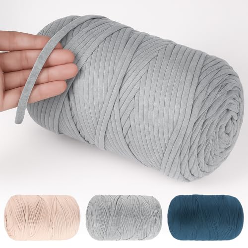 200m T-Shirt Garn Zum Häkeln, 600g Makramee Garn Strickgarn Stoff Tape zum Stricken, Häkeln, Weben, Geschenkband, Taschenkorb, Decke (Grey) von ilauke