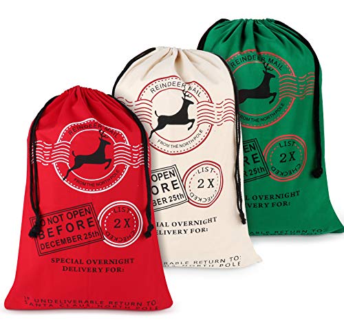 3 Stück Weihnachts Geschenktüten mit Kordelzug Nikolaussack aus Natürlicher Jute für Personalisierte Geschenke Weihnachtssack für Aufbewahrungstasche,Weihnachten Santa Sack Extra Groß 70 x 50 cm von ilauke