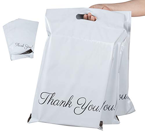 30 Stück Versandtüten für Kleidung mit "Thank you",35 x 45cm Versandtaschen Selbstklebend mit Tragbar,Blickdicht Versandtüten aus Plastik Wasserdicht für Kleidung Gütern Textilien Weihnachts,Weiß von ilauke