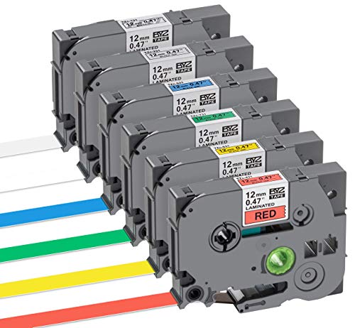 6 Stück Etiketten in verschiedenen Farben 12 mm x 8 m Bänder für Brother TZe Tape Drucker kompatibel für Brother P-Touch PT-1000, Schwarz auf Weiß/Rot/Blau/Gelb/Grün/Transparent 6 Stück Etiketten in verschiedenen Farben 12 mm x 8 m Bänder für Brother TZe Tape Drucker kompatibel für Brother P-Touch PT-1000, Schwarz auf Weiß/Rot/Blau/Gelb/Grün/Transparent von ilauke