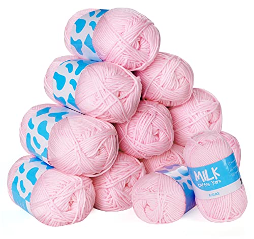 Baby Häkelgarn 12er* 50g/Ball,Super Weiche 100% Acryl Garn einfarbig für Anfänger und Kinder-Antipilling Babystrickgarn zum Stricken & Häkeln Cotton Soft Garn für Feste Freundin Mutter (Hellrosa) von ilauke