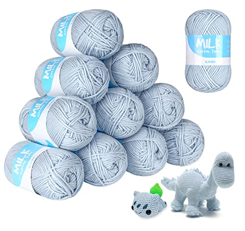 Baby Häkelgarn 12er* 50g/Ball - Super Weiche 100% Acryl Garn für Anfänger und Kinder - Antipilling Babystrickgarn zum Stricken & Häkeln - Baby Fluffy Ball für Häkeln und Kunsthandwerk(Blaugrau) von ilauke