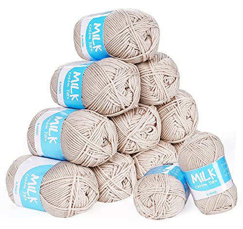 Baby Häkelgarn 12er* 50g/Ball - Super Weiche 100% Acryl Garn für Anfänger und Kinder - Antipilling Babystrickgarn zum Stricken & Häkeln - Baby Fluffy Ball für Häkeln und Kunsthandwerk(Hellbraun) von ilauke